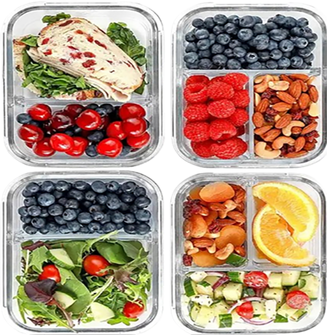 (런칭특가행사) 칸칸 유리나눔 내열유리 반찬통세트 밀폐용기 2P 사각세트, 1세트