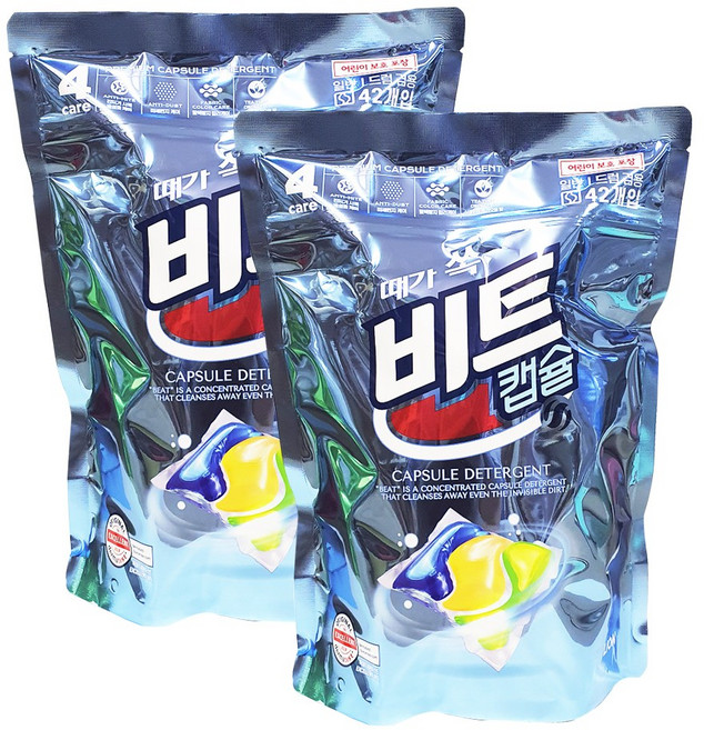 [자취몰]때가 쏙 비트 캡슐세제 드럼 통돌이 세탁기 빨래세제, 42개입, 2세트