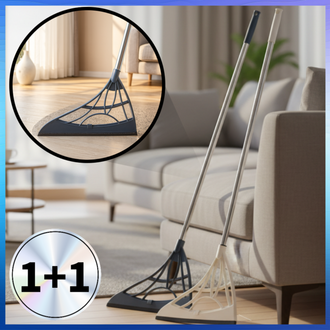 디발라 1+1 길이조절 실리콘 빗자루 스퀴지 먼지 물기제거 욕실, 네이비 + 화이트, 1세트