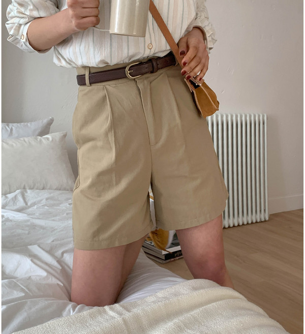 [SML사이즈]여성 베이직 코튼 핀턱 하프팬츠 4부바지 하객룩 면바지 5부바지