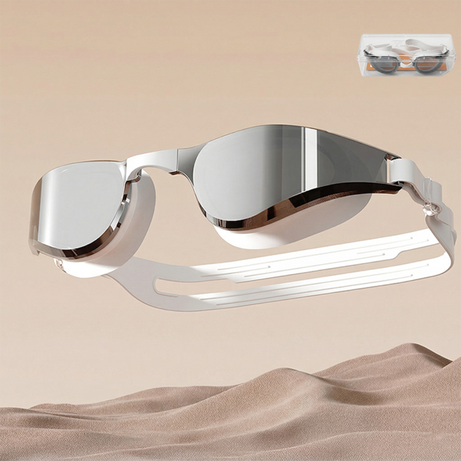 코차이 미러 수경 안티포그 UV차단 실리콘 와이드 시야 남녀공용, 1개, 화이트