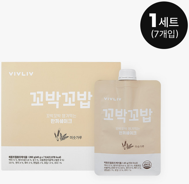 심으뜸 꼬박꼬밥 식사대용 쉐이크 미숫가루맛 7포 1개, 7개, 40g
