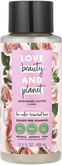 Love Beauty and Planet 블루밍 컬러 샴푸 염색 모발용 무르무르 버터 & 로즈 400ml(13.5fl oz), 400ml, 1개 - 쿠팡