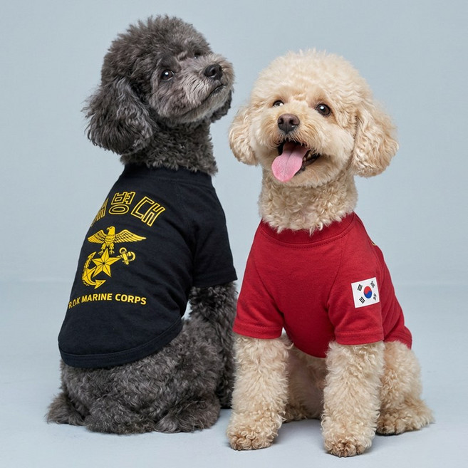 말랑마쥬 반려견 해병대 로카 반팔티셔츠 20수면 커플티 소형 대형견, 1개, 블랙