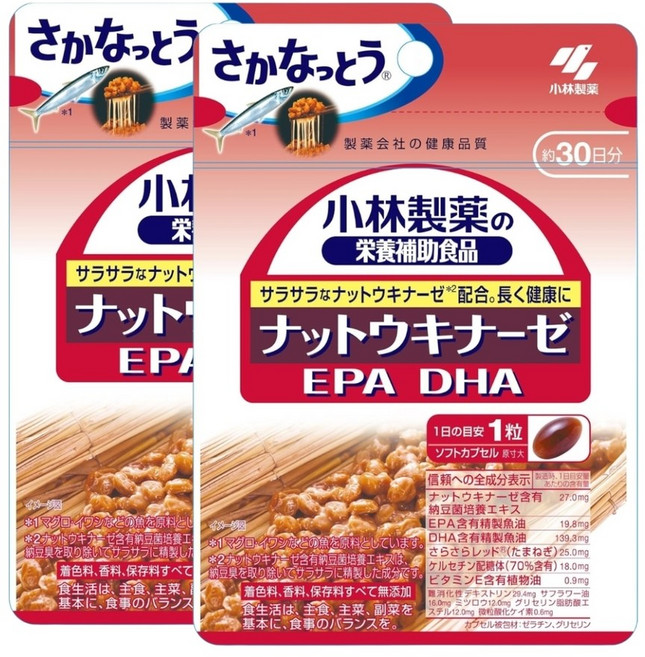 고바야시 나토키나아제 낫토 EPA DHA 30정 X 2팩, 삼십 알, 2개