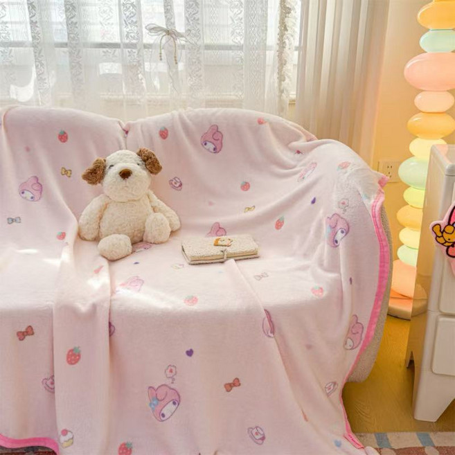 FATTYS산리오 사계절 극세사 무릎담요 캠핑용 휴대용 포근한 사무실 담요 100x150cm