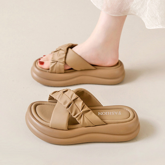 Modern Fashion 여성 빈티지 발편한 격자 키높이 슬리퍼