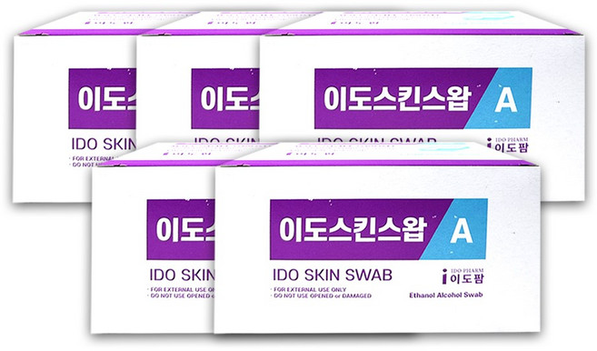 이도스킨스왑 A 100매입 소독솜 에탄올 알콜스왑, 5개