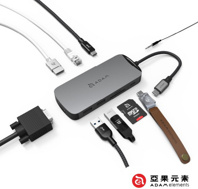 亞果元素 CASA Hub X USB-C 10合1多功能集線器 擴充器 轉接器 適用於Macbook M1, 1個, 灰