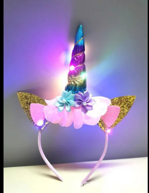 인테리어 크리스마스 생일 홈 파티 용품 LED 유니콘 머리띠 테마 소녀 꽃 헤어 밴드 호의, [03] Multi