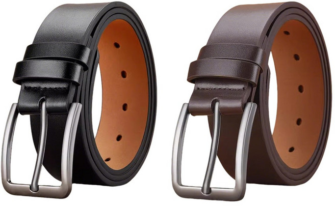 루크 2개 세트 빅사이즈 캐주얼 가죽 벨트 남성 여성 기본 정장 허리띠 사계절 원피스 바지 패션 밸트 고리 클로징 실버 버클 3.5cm