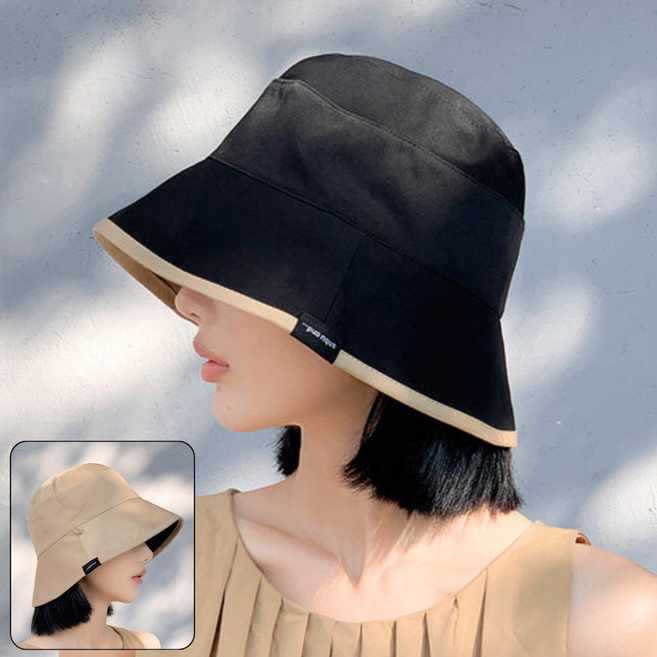 글로윅 양면 투톤 여성 버킷햇 리버시블 벙거지모자 자외선차단 경량 턱끈 모자