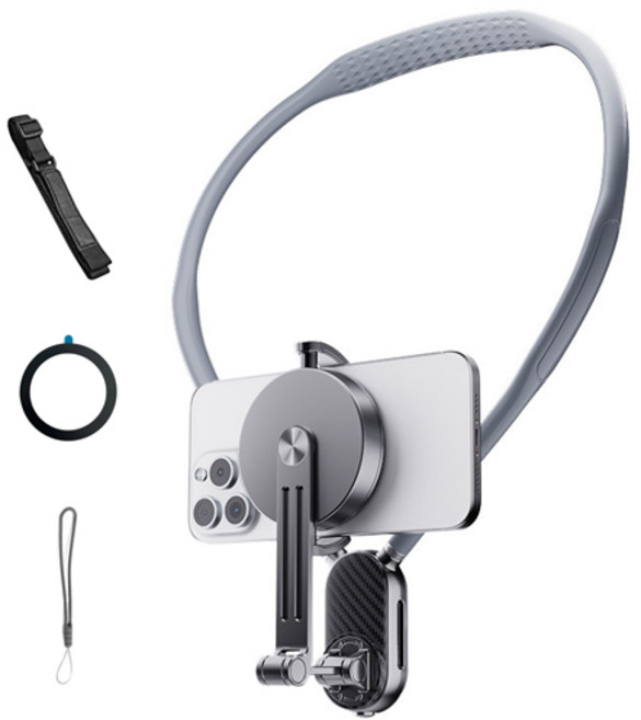 1상2템 맥세이프 스마트폰 목걸이 가슴 스트랩 넥마운트, 블랙