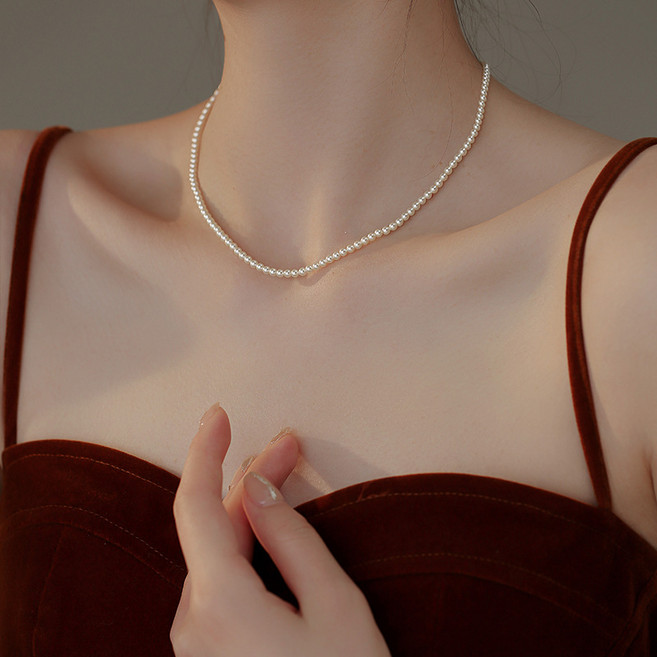 FANSYLI 미니진주목걸이 2mm 쇄골목걸이 클랙식 진주 비즈 초커목걸이 여자친구생일선물 X2405M29