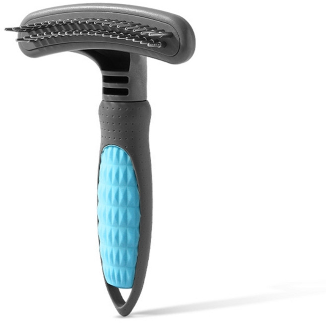 강아지 털 빠짐 방지 및 엉킴 제거용 빗 마사지 빗 엉킴 제거용 갈퀴, Blue, Double row