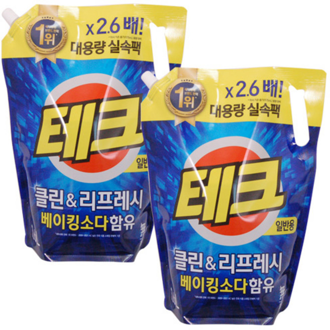 테크 클린앤리프레시 베이킹소다 함유 액체세제 일반용, 2개, 2.6L