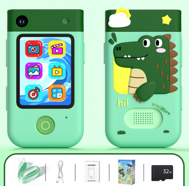 미니 셀카폰 카메라폰 디지털 토이카메라 촬영 게임 음악 128GB SD카드+카드리더기, 공룡