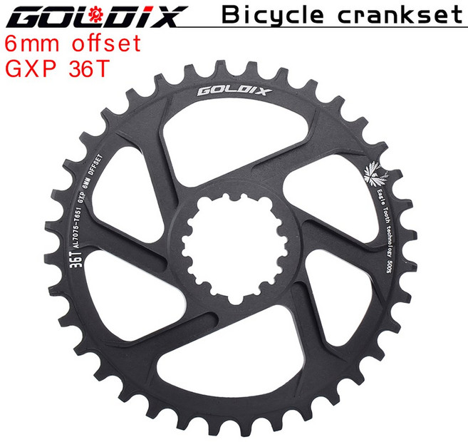 GOLDIX 자전거 체인링 넓은 좁은 체인휠 30 32 34 36 38T 크랭크셋 크라운 Sram 3 볼트 싱글 디스크용, 6mm 오프셋 36T, 1개