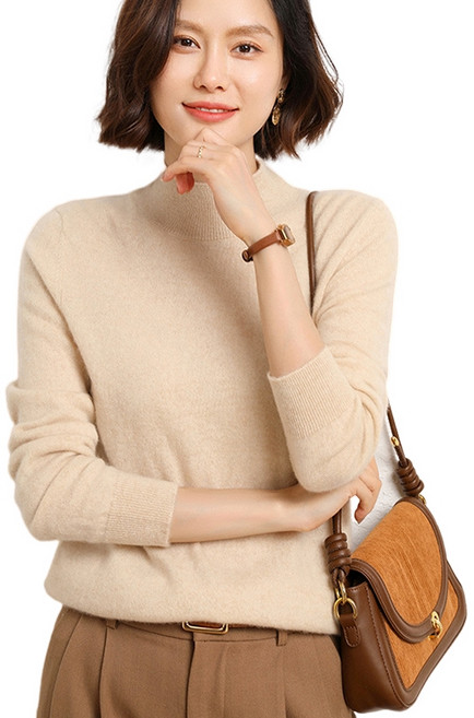 여성용 데일리 반폴라 스판 부드러운 긴팔 스웨터 니트 Knitted T-shirt H012