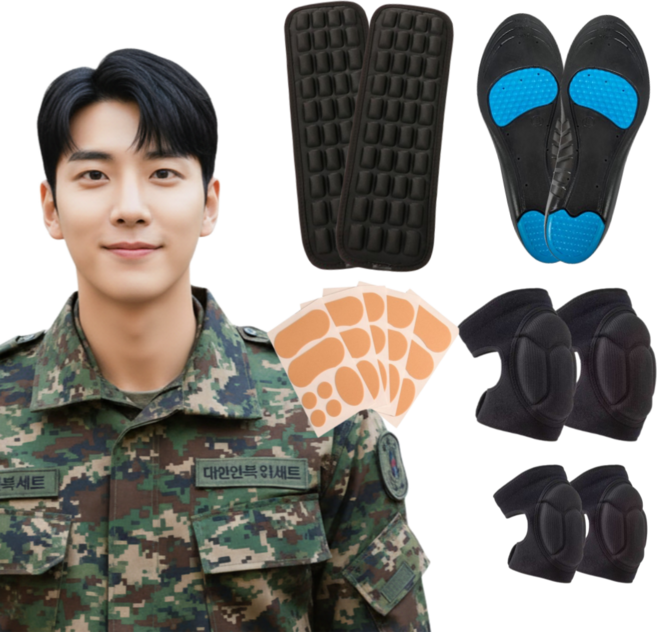 Acept 군대 훈련소 준비물 세트 군화깔창+무릎보호대+팔꿈치보호대+어깨보호대+물집방지패드, 1개