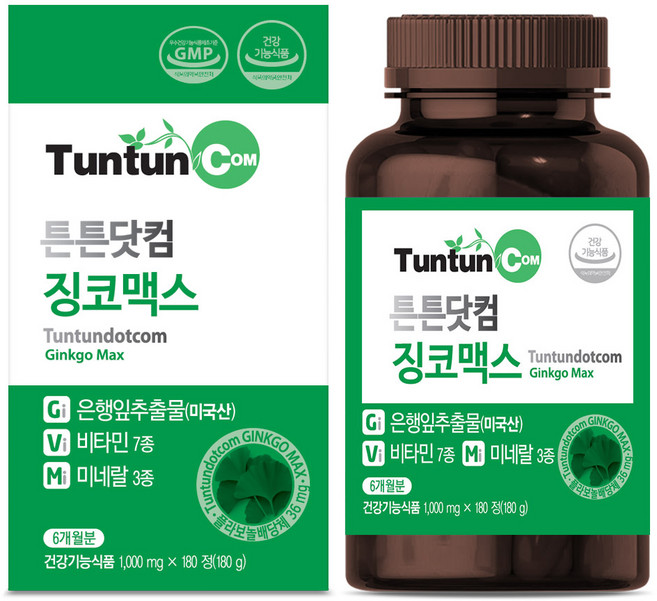 튼튼닷컴 징코맥스 [6개월분] - 은행잎 추출물 - 플라보놀 배당체 36 mg 함유 / 복합 11종 건강기능식품, 180정, 1개