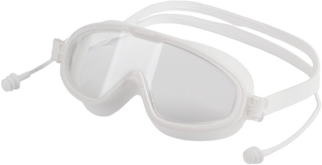 퓨어포스 귀마개 일체형 고글형 수경 김서림 방지 안티포그 물안경 UV 자외선 차단 노미러 렌즈 와이드뷰 남녀공용 수영 레저 패킹 고글, 1개, R98713W(화이트