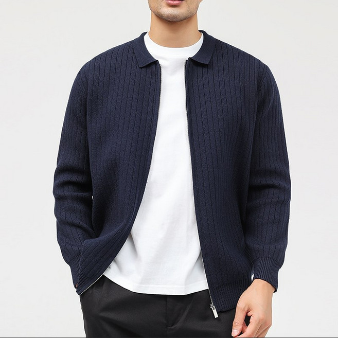 글리멜로 남자 데일리 카라넥 집업 골지 니트 자켓 가디건