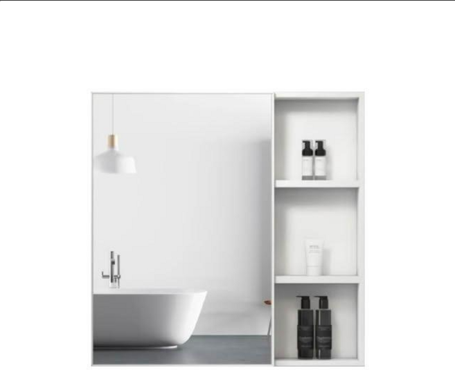 太空鋁浴室鏡櫃 55*65cm 浴櫃 衛生間置物架壁櫃 大空間收納, 白色 55*65鏡門鏡櫃-標準款（無燈無毛巾架）