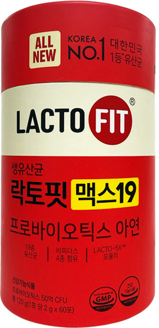 종근당건강 생유산균 락토핏 맥스19 프로바이오틱스 아연 LACTOFIT MAX19, 120g, 1개