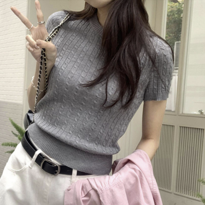 LOBEE 여자반팔니트 꽈배기