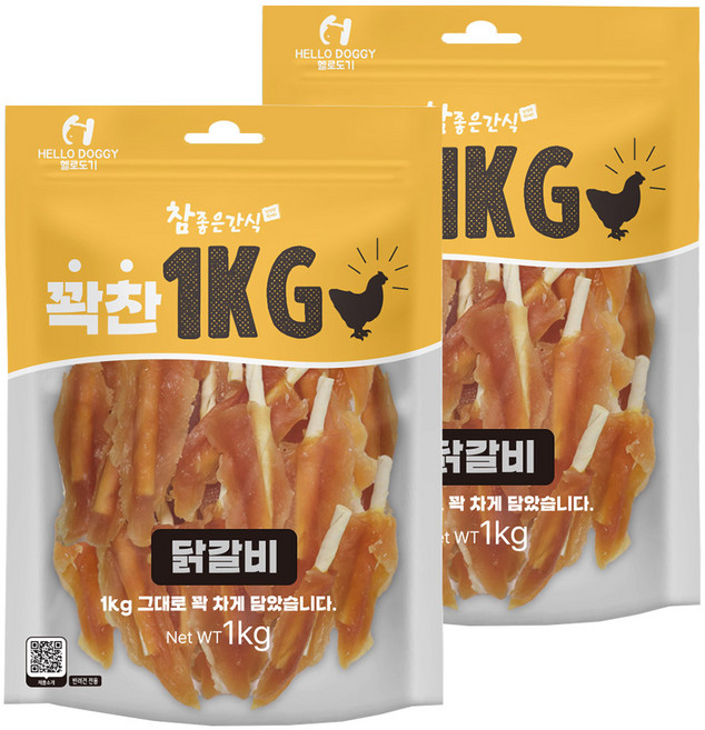 헬로도기 꽉찬 대용량 육포 건조 간식, 2개, 1kg, 치킨 닭갈비