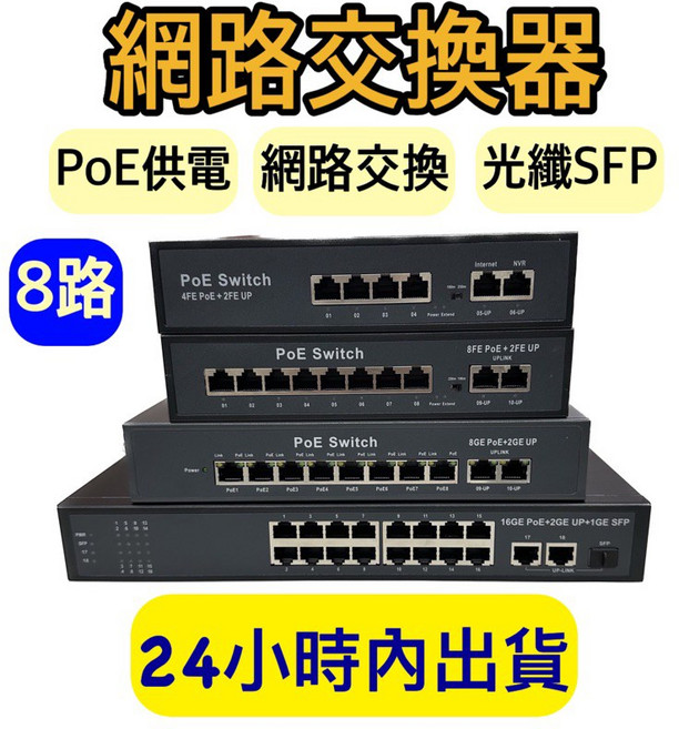 POE網路交換器 8路 千兆 120W, 1個