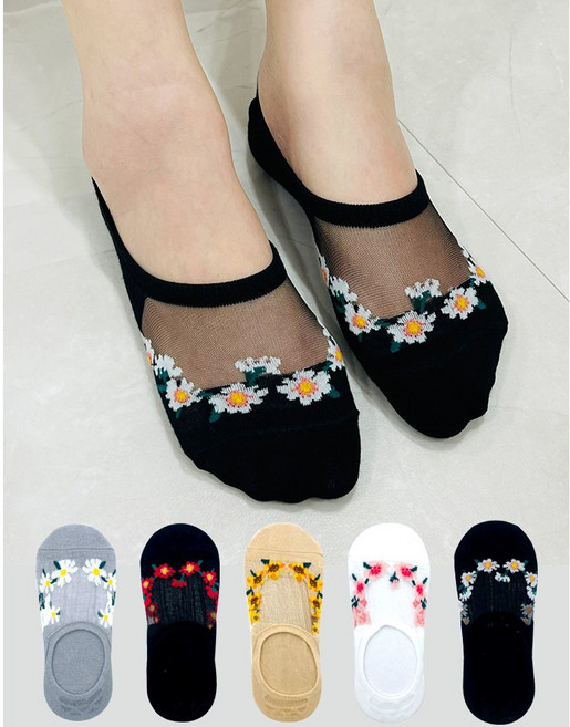 트레스패스 여성 국산 망사 덧신 메쉬 시스루 페이크삭스 5켤레