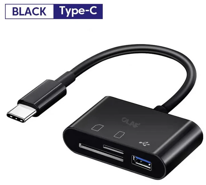 C타입 OTG 어댑터 TF CF SD 메모리 카드 리더기 맥북 아이패드 삼성 샤오미 화웨이 USB 3 in 1, 02 Black