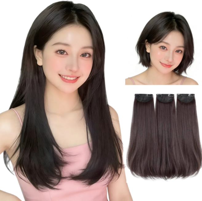 지니판 3피스 C컬 헤어피스 딱 예쁜 길이 붙임머리 가발, 1개, 다크브라운