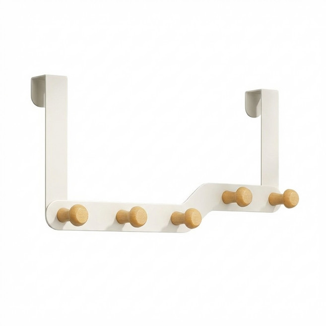 무타공 도어 행거 문걸이 후크 침실 수납 행거 모자걸이 옷걸이, 1개, 하얀색 5구