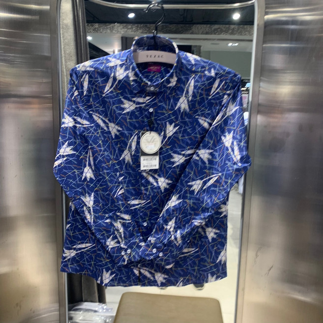 [예작]남성와이셔츠 프린트 기하학 세미 수입원단 슬림핏 긴팔셔츠(YJ3SUA553NY)