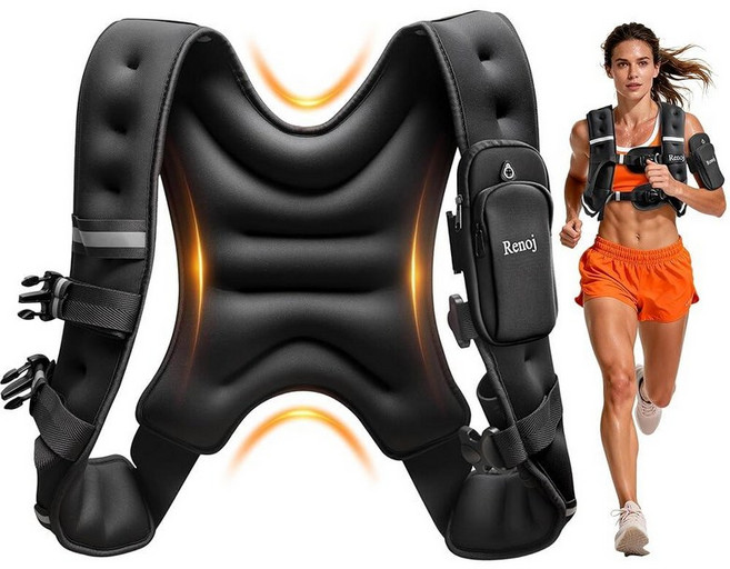 Renoj 여성용 남성용 중량 조끼: 2.7kg(6파운드)/3.6kg(8파운드)/4.5kg(10파운드)/5.0kg(11파운드)/5.4kg(14파운드)/6.4kg(14파운드)/7, 10LB, Black