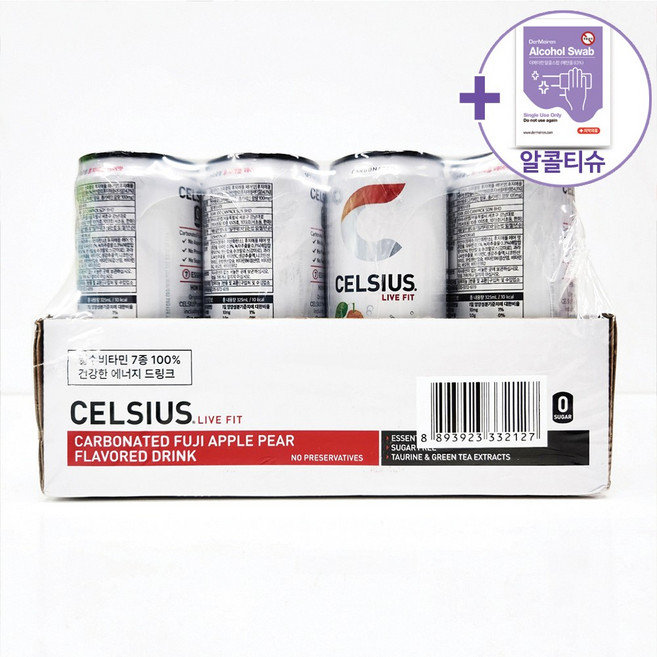 코스트코 셀시어스 오리지널 스파클링 후지애플 페어맛 325ML X 12캔 + 더메이런알콜티슈, 12개