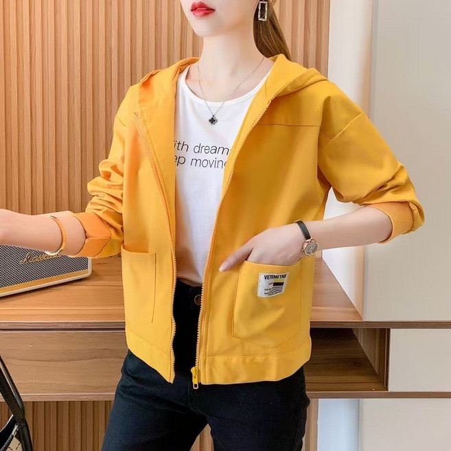 여성 봄가을 캐주얼 카고 코트 루즈핏 프릴 집업 긴팔 숏후드 자켓