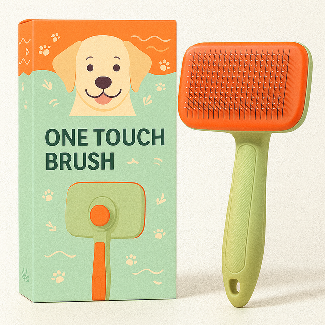 루세아 부드럽개 꼼꼼빗질 반려동물 원터치 브러쉬, 1개, 오렌지그린