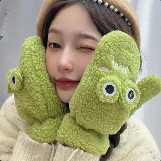 개구리인형 벙어리장갑 여성학생용 겨울보온 기모안감 귀여운캐릭터 선물용