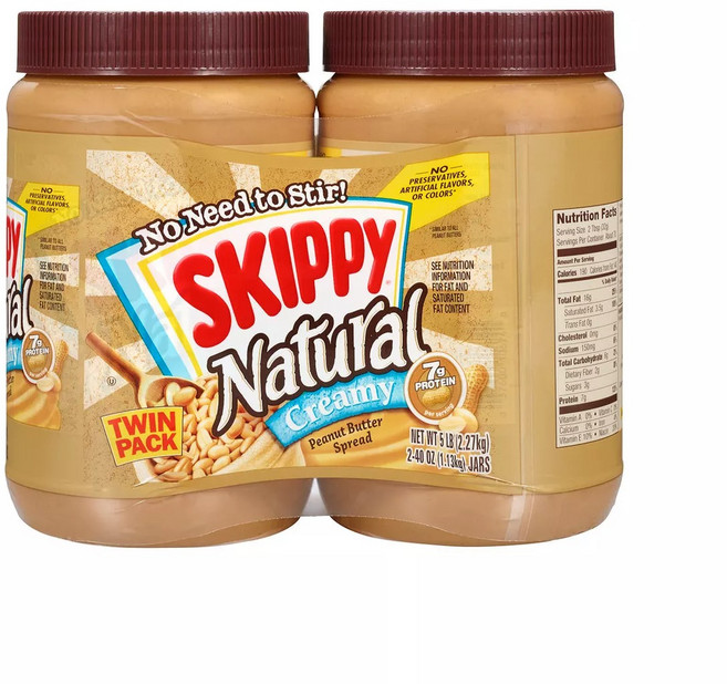 스키피 SKIPPY 자연 크리미 땅콩버터 스프레드 트윈 팩 2개 5LB 123626, 2.72kg, 1개