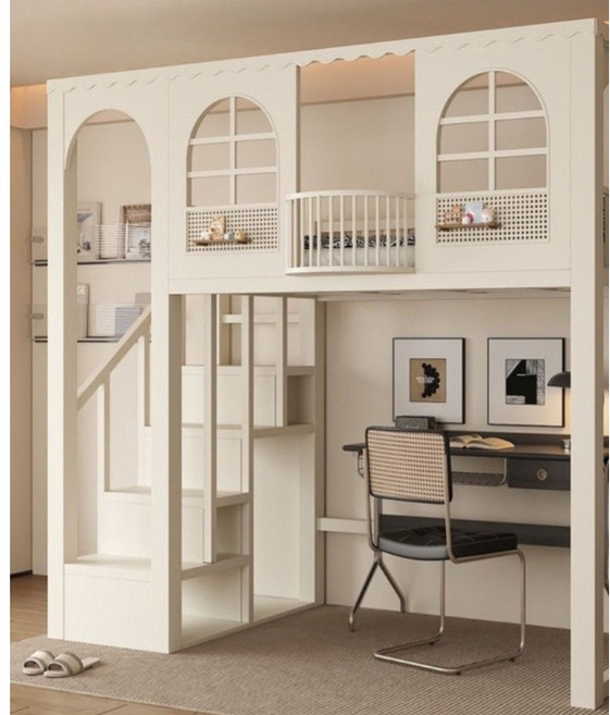 인테리어 2층 침대 벙커 하우스 풀세트 계단 원목 프레임, 핑크 계단 상단 세트 1200mmx1900mm