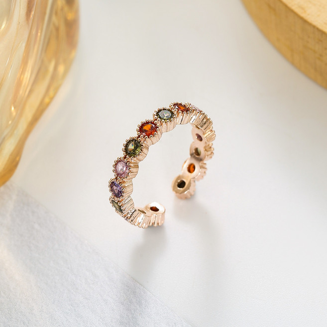 톤 오픈 디자인 멀티 컬러 크리스탈 반지 시크 룩 필수