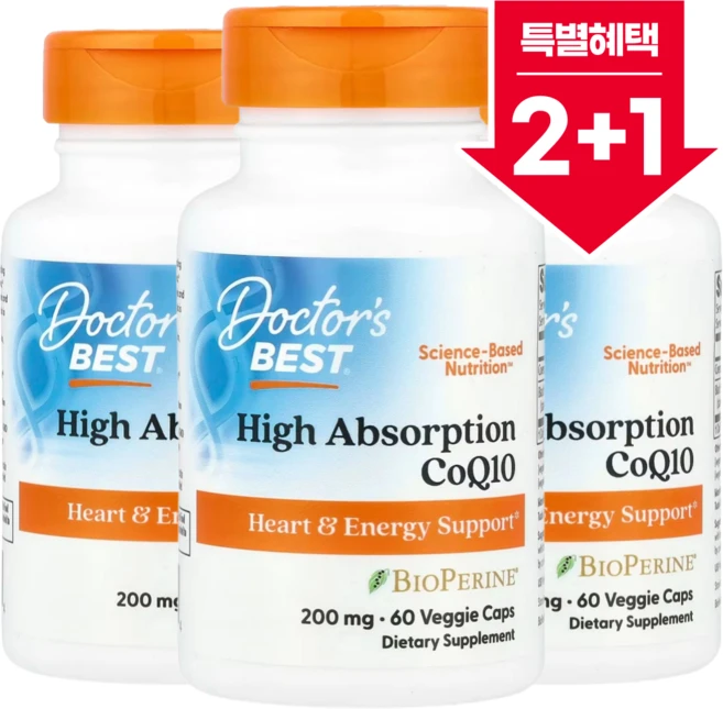 닥터스베스트 코큐텐 200mg 위드 바이오페린 캡슐 Doctor's BEST CoQ10 with BioPerine, 60정, 3개 - 쿠팡