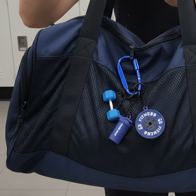 득근기원 헬스 3종 키링 아령 덤벨 원판 쉐이크 미니어처 스포츠 선물 크로스핏, 블루