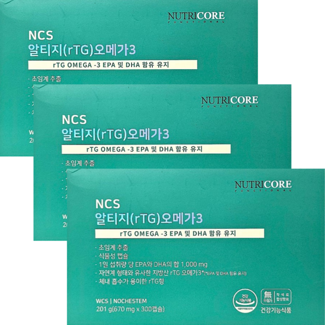 뉴트리코어 NCS 알티지 rtg 오메가3 670mg x 300캡슐 x 3박스 15개월분, 300정