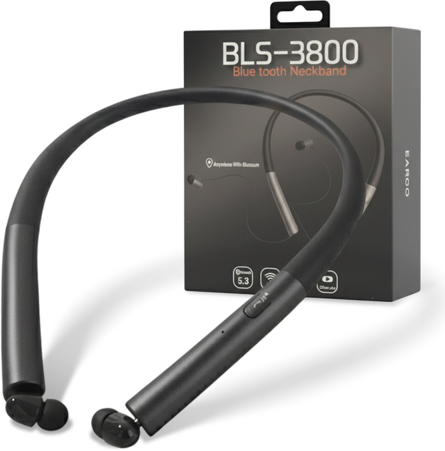 블루선 넥밴드 블루투스 이어폰, BLS-3800, Black