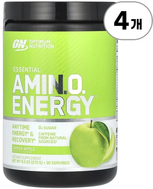 옵티멈 뉴트리션 에센셜 아미노 에너지 그린 애플 Optimum Nutrition Essential Amin.O. Energy Green Apple 270g, 4개 - 쿠팡